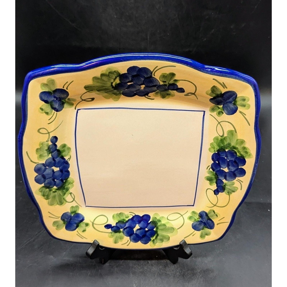 Solimene Vietri Made in Italy Ceramic 10" Square Serving Bowl Handpainted Grapes